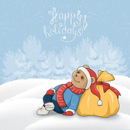 Painted bear with giftsのイラスト素材