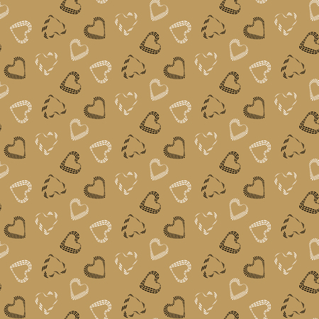 Cute seamless pattern with black and white hearts with various pictures on a gold backgroundのイラスト素材