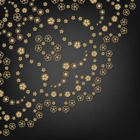 Flourish ornament in corner of card. Golden pattern on a black background. Vector greeting card.のイラスト素材