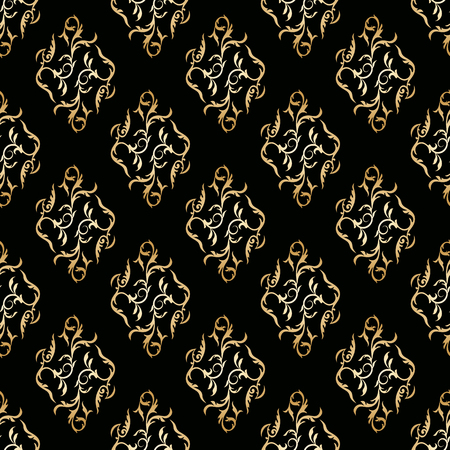 Flourish ornamental seamless pattern. Golden pattern on a black background.のイラスト素材