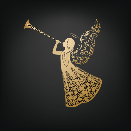 Beautiful angel with ornamental wings and trumpet.のイラスト素材