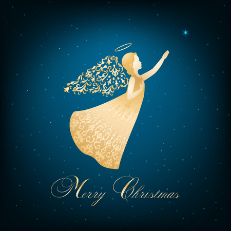 Golden angel with ornamental wings and nimbusのイラスト素材