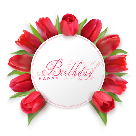 Happy birthday card with red tulipsのイラスト素材