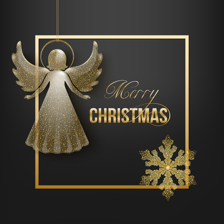 Christmas card with snowflake and angelのイラスト素材