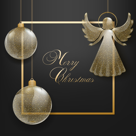 Christmas card with angels and ballsのイラスト素材