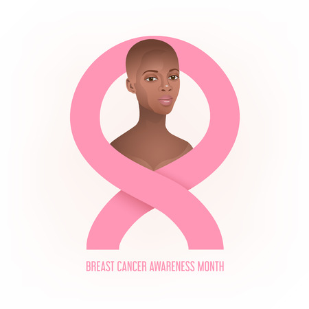 Breast cancer awareness banner with black womenのイラスト素材