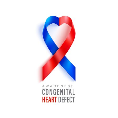Congenital Heart Defect Awareness banner with red and blue ribbonのイラスト素材