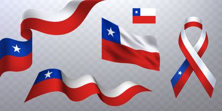 Set of photorealistic ribbons, flags of Chile.のイラスト素材