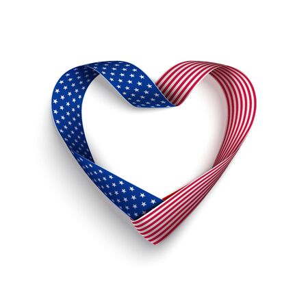 United States of America flag ribbon in shape heart for festive design.のイラスト素材