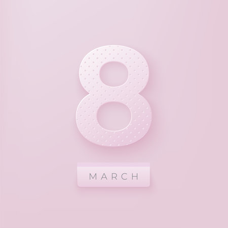 March 8. International Women's Day. Vector spring holiday illustration. Paper cut out number eight on a pink backdrop. Vector illustrationのイラスト素材