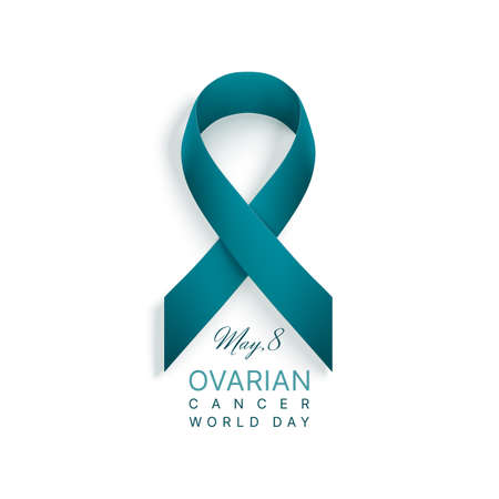 Ovarian Cancer world day May 8 background with teal ribbon on a white backdrop. Vector illustrationのイラスト素材