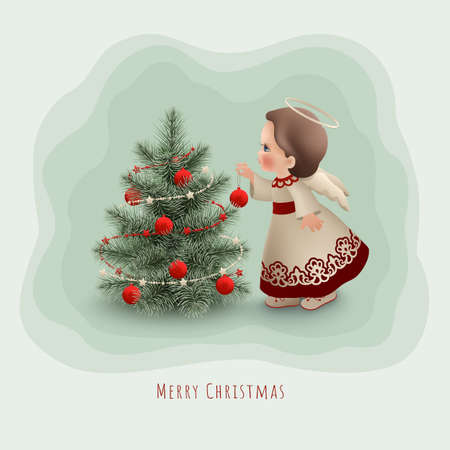 Merry Christmas card with angelのイラスト素材