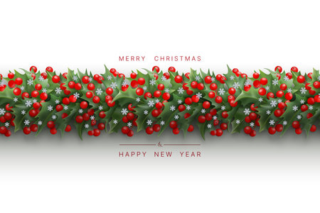 Winter holidays background with holly patternのイラスト素材