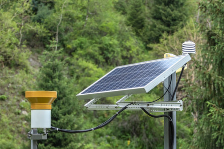 Solar panel with sensors. forest area.の写真素材