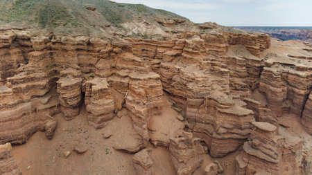 View of the steep slopes of the canyon. view from a droneの写真素材
