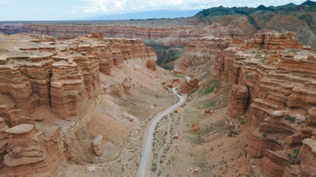 The road in the canyon gorge. view from a droneの写真素材