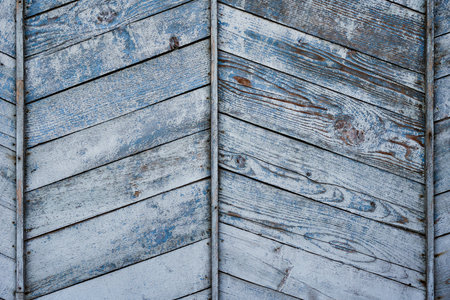 Old painted beams nailed together. View from aboveの写真素材