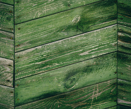 Part of old boards knocked down with nails with old paint. Top viewの写真素材
