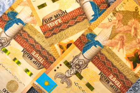 Part of the front side of 1000 thousand tenge banknotes. paper cash