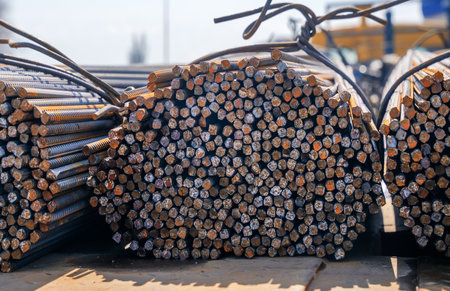 Large bundles of new reinforcement bars. Building structuresの写真素材