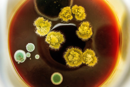 Bacterial fungus on the surface of a liquid. Reproduction of microorganisms