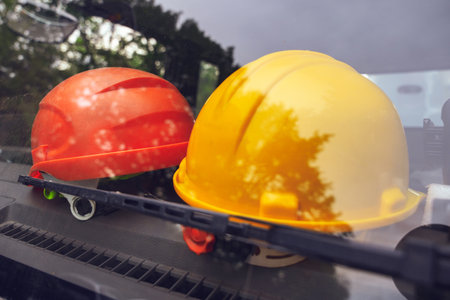 Safety helmets. Safety precautionsの写真素材