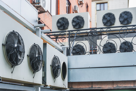 Chillers installed on the wall of the building. Cooling systemの写真素材