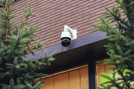 360 degree street camera on the building facade. Surveillance systemの写真素材
