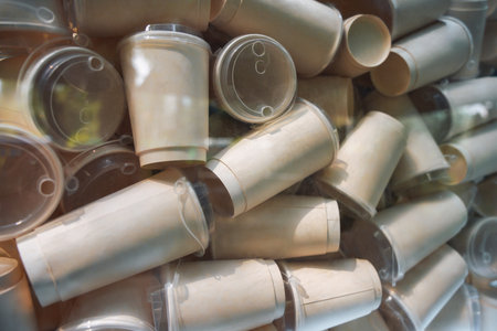 Empty paper cups for coffee and tea.