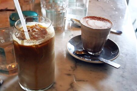 coffee shop chilled coffee and hot coffeeの写真素材