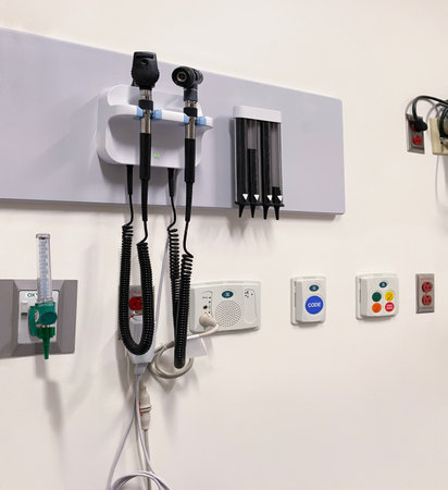 wall of tools at doctor's office, hospital, clinic, patient examination room