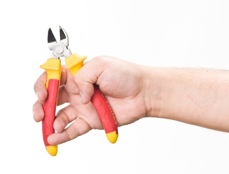 hand with cutting pliersの写真素材