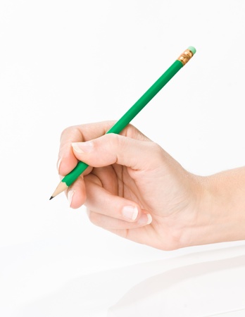 hand with pencilの写真素材