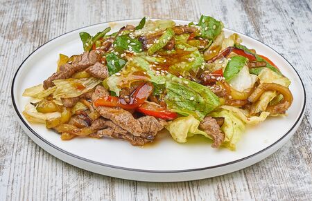 grilled beef warm salad with greensの写真素材
