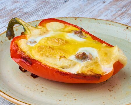 pepper stuffed with chicken and cheeseの写真素材