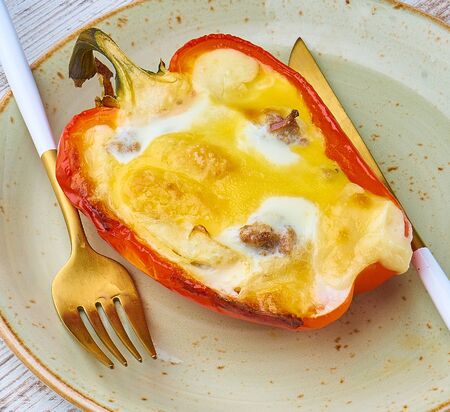 pepper stuffed with chicken and cheeseの写真素材
