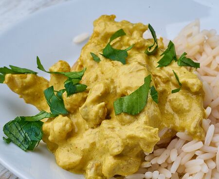 chicken curry with rice homemadeの写真素材