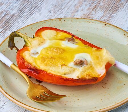 pepper stuffed with chicken and cheeseの写真素材