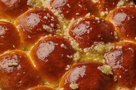 russian donut pampushka fresh baked with garlicの写真素材