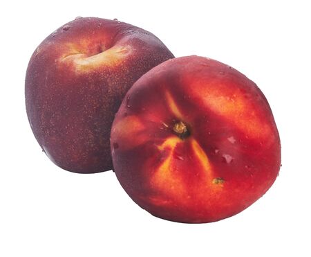 two peaches on white background isolatedの写真素材
