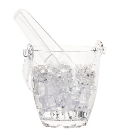 bucket for ice with nippers on whiteの写真素材