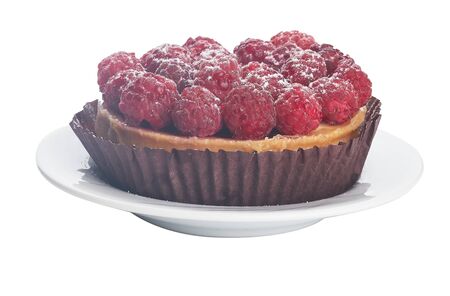 raspberry pie on plate with sugarの写真素材