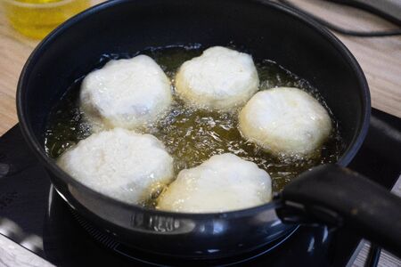 deep-fried breaded cod in panの写真素材