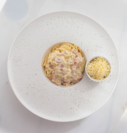 carbonara paste with parmesanの写真素材