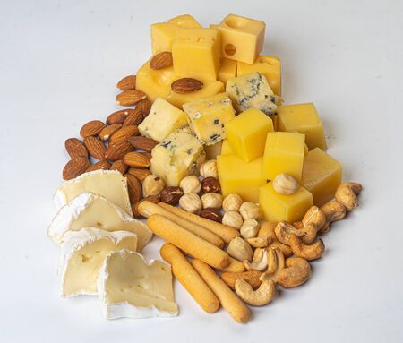 assorted cheese on white backgroundの写真素材
