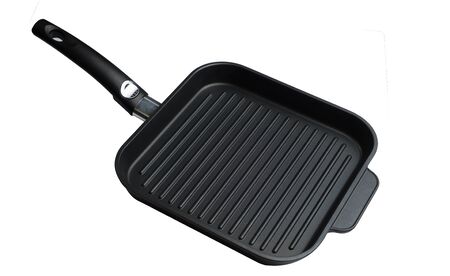 Grill pan with handle on white isolatedの写真素材