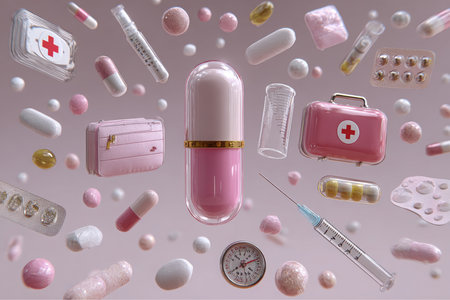 Various medical supplies hover in mid-air.の素材