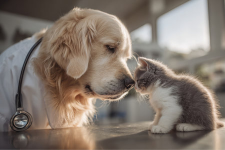 A Golden Retriever dog, wearing a veterinarianの素材