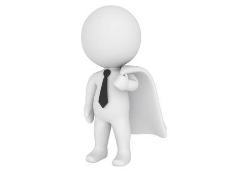 A stylized humanoid figure stands confidently with a cape draped over its shoulder. The character is dressed in a suit and tie, suggesting a role of heroism or professionalism.の素材