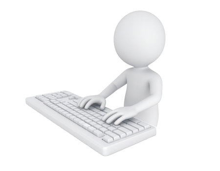 A humanoid character is actively typing on a keyboard, showcasing an engaging digital workspace. The figure appears focused and ready to interact with technology.の素材